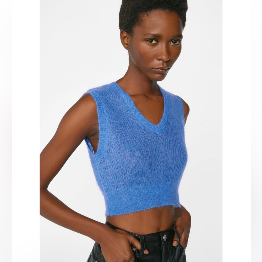 Frame Shruken Vest Cornflower Blue Crochet Knit